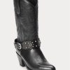 Black Women’s Ralph Lauren Studded Calfskin Western Boots Black Women’s Ralph Lauren Studded Calfskin Western Boots