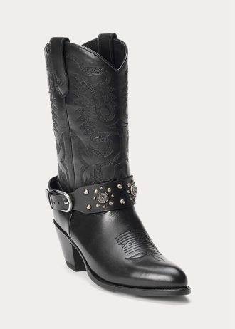 Black Women’s Ralph Lauren Studded Calfskin Western Boots