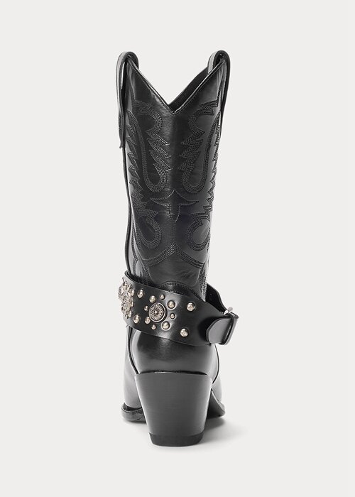 Black Women’s Ralph Lauren Studded Calfskin Western Boots Black Women’s Ralph Lauren Studded Calfskin Western Boots