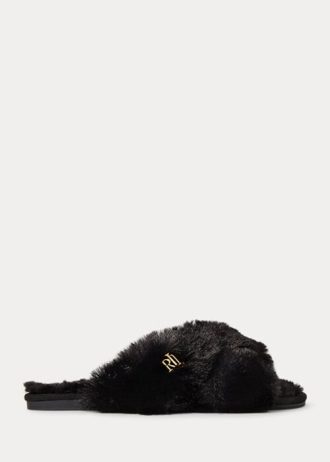 Black Women’s Ralph Lauren Sydni Faux-Fur Flat Shoes Black Women’s Ralph Lauren Sydni Faux-Fur Flat Shoes