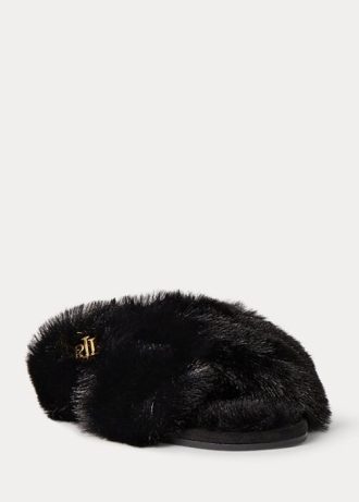 Black Women’s Ralph Lauren Sydni Faux-Fur Flat Shoes Black Women’s Ralph Lauren Sydni Faux-Fur Flat Shoes