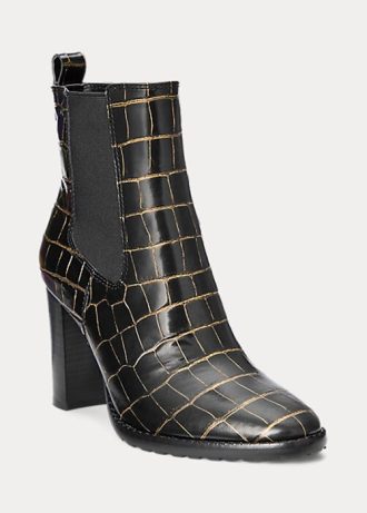 Black Women’s Ralph Lauren ylah Embossed Leatherie Boots