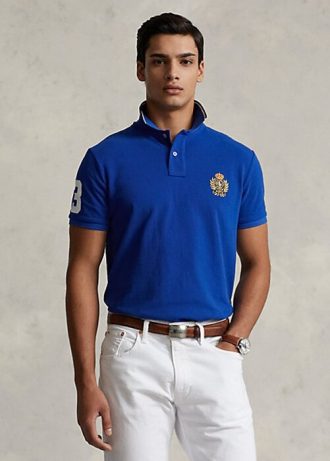 Blue Men’s Ralph Lauren Classic Fit Polo Crest Mesh Polo Shirts