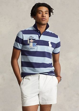 Blue Men’s Ralph Lauren Custom Slim Fit Big Pony Mesh Polo Shirts