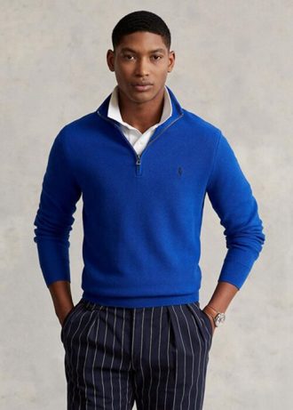 Blue Men’s Ralph Lauren Mesh-knit Cotton Quarter-zip Jumper Sweaters Blue Men’s Ralph Lauren Mesh-knit Cotton Quarter-zip Jumper Sweaters
