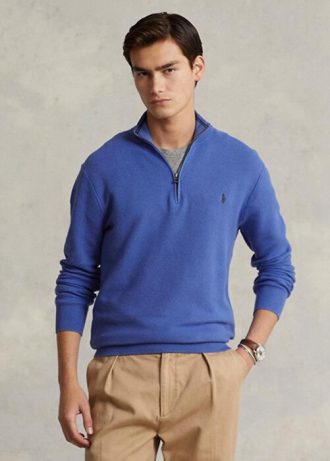 Blue Men’s Ralph Lauren Mesh-knit Cotton Quarter-zip Jumper Sweaters Blue Men’s Ralph Lauren Mesh-knit Cotton Quarter-zip Jumper Sweaters