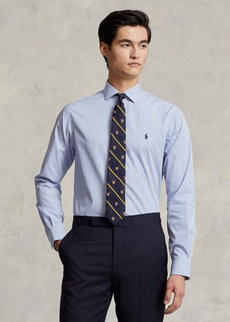 Blue Men’s Ralph Lauren Slim Fit Striped Poplin Formal Shirts