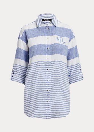Blue / White Women’s Ralph Lauren Striped Oversize Linen Shirts
