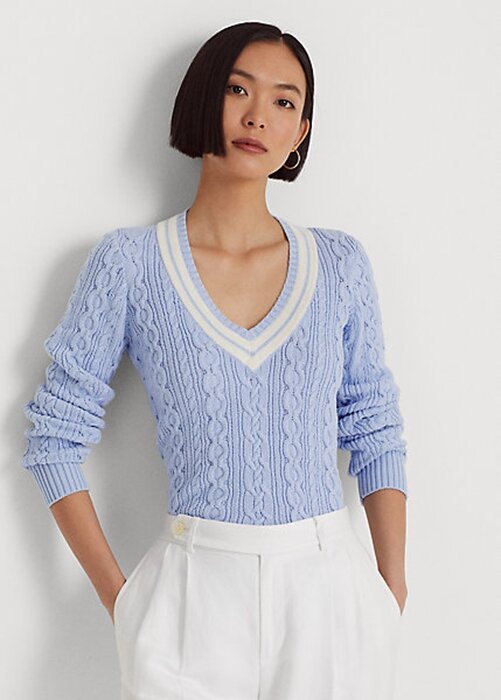 Blue Women’s Ralph Lauren Cable-Knit Cricket Sweaters Blue Women’s Ralph Lauren Cable-Knit Cricket Sweaters