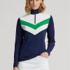 Blue Women’s Ralph Lauren Chevron-stripe Quarter-zip Pullover Sweatshirts