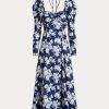 Blue Women’s Ralph Lauren Floral Cotton Halter-Tie Dress