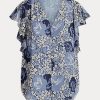 Blue Women’s Ralph Lauren Floral Crinkle Georgette Shirts
