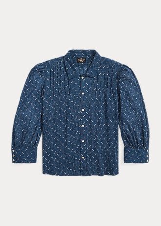 Blue Women’s Ralph Lauren Floral Crinkled Cotton Voile Blouse Shirts