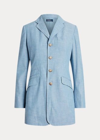 Blue Women’s Ralph Lauren Long Chambray Cotton Blazers