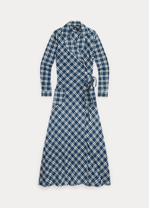 Blue Women’s Ralph Lauren Plaid Cotton Voile Wrap Dress Blue Women’s Ralph Lauren Plaid Cotton Voile Wrap Dress