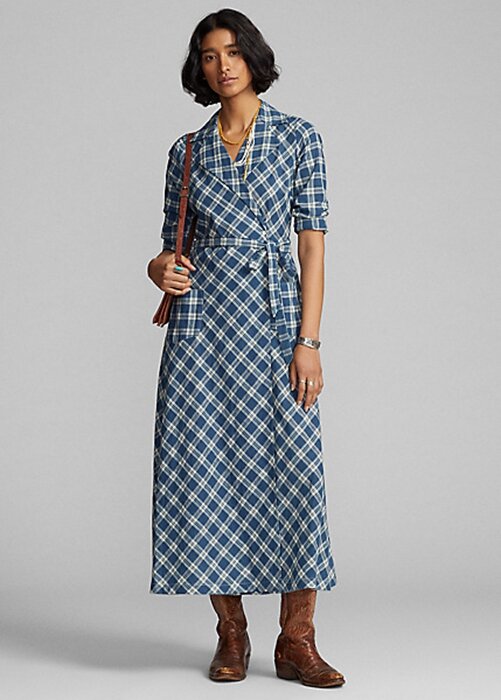 Blue Women’s Ralph Lauren Plaid Cotton Voile Wrap Dress Blue Women’s Ralph Lauren Plaid Cotton Voile Wrap Dress