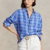 Blue Women’s Ralph Lauren Relaxed Fit Plaid Linen Shirts