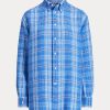 Blue Women’s Ralph Lauren Relaxed Fit Plaid Linen Shirts