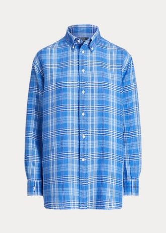 Blue Women’s Ralph Lauren Relaxed Fit Plaid Linen Shirts