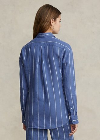 Blue Women’s Ralph Lauren Relaxed Fit Striped Linen Shirts