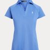 Blue Women’s Ralph Lauren Scalloped-Placket Mesh Polo Shirts