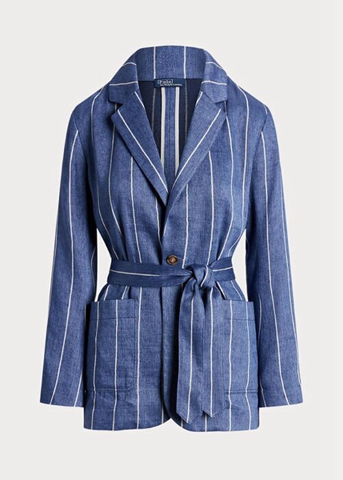 Blue Women’s Ralph Lauren Striped Belted Linen-cotton Blazers Blue Women’s Ralph Lauren Striped Belted Linen-cotton Blazers