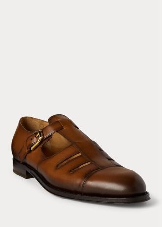 Brown Men’s Ralph Lauren Burnished Calfskin Fisherman Dress Shoes