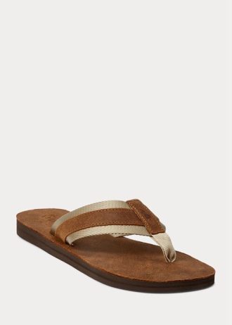 Brown Men’s Ralph Lauren Grosgrain-Trim Suede Flip Flops Brown Men’s Ralph Lauren Grosgrain-Trim Suede Flip Flops