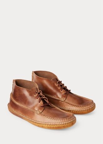Brown Men’s Ralph Lauren Leather Chukka-Style Moccasin Boots
