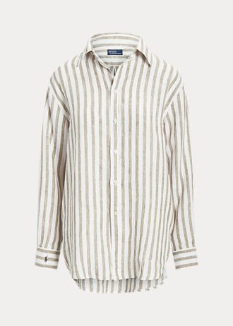 Brown / White Women’s Ralph Lauren Relaxed Fit Striped Linen Shirts