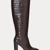 Brown Women’s Ralph Lauren Ashlynn Embossed Leather Boots