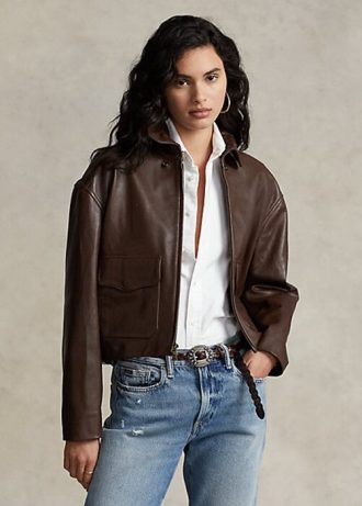 Brown Women’s Ralph Lauren Cropped Leather Bomber Jackets Brown Women’s Ralph Lauren Cropped Leather Bomber Jackets