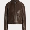 Brown Women’s Ralph Lauren Cropped Leather Bomber Jackets