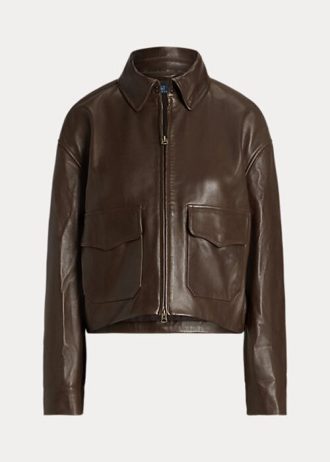 Brown Women’s Ralph Lauren Cropped Leather Bomber Jackets Brown Women’s Ralph Lauren Cropped Leather Bomber Jackets