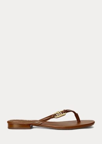Brown Women’s Ralph Lauren Emalia Nappa Leather Flip Flops