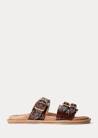 Brown Women’s Ralph Lauren Ezra Crocodile-Embossed Leather Sandals