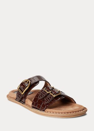 Brown Women’s Ralph Lauren Ezra Crocodile-Embossed Leather Sandals