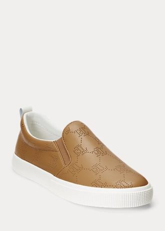 Brown Women’s Ralph Lauren Haddley Logo Leather Slip-On Sneakers