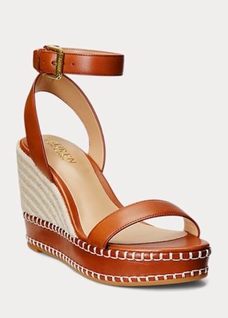 Brown Women’s Ralph Lauren Hilarie Leather Espadrille