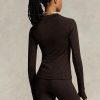 Brown Women’s Ralph Lauren Logo Jersey Long-sleeve Mockneck T Shirts Brown Women’s Ralph Lauren Logo Jersey Long-sleeve Mockneck T Shirts