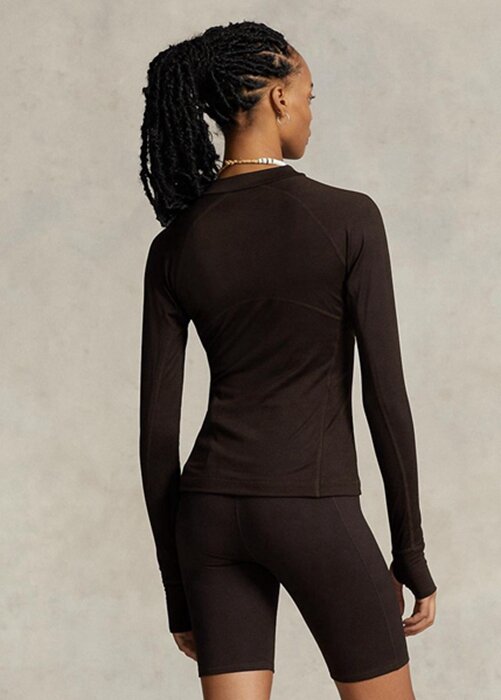 Brown Women’s Ralph Lauren Logo Jersey Long-sleeve Mockneck T Shirts Brown Women’s Ralph Lauren Logo Jersey Long-sleeve Mockneck T Shirts