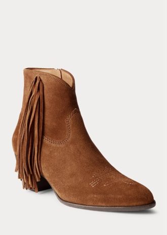 Brown Women’s Ralph Lauren Lucille Fringe-Trim Suedeie Boots