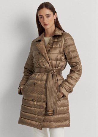Brown Women’s Ralph Lauren Metallic Quilted Down  Coats