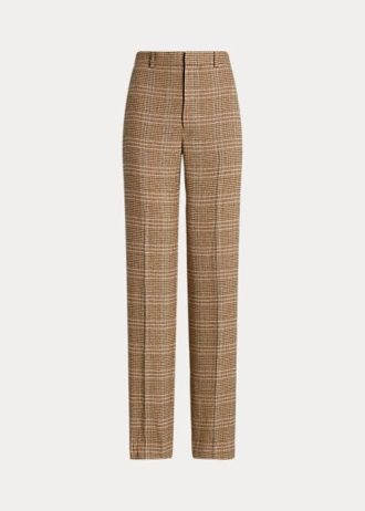 Brown Women’s Ralph Lauren Plaid Wool-Linen Tweed Straight-Leg Pants