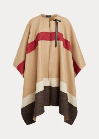 Brown Women’s Ralph Lauren Polo ID Striped Double-Faced Poncho Jackets