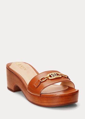 Brown Women’s Ralph Lauren Roxanne Nappa Leather Sandals