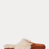 Brown Women’s Ralph Lauren Savanah Faux Fur-Trim Suede Flat Shoes