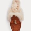 Brown Women’s Ralph Lauren Savanah Faux Fur-Trim Suede Flat Shoes