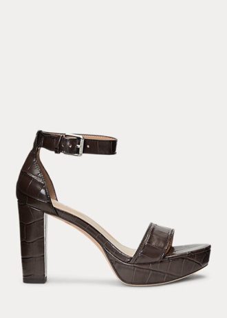 Brown Women’s Ralph Lauren Sylvia Embossed Leather Heels