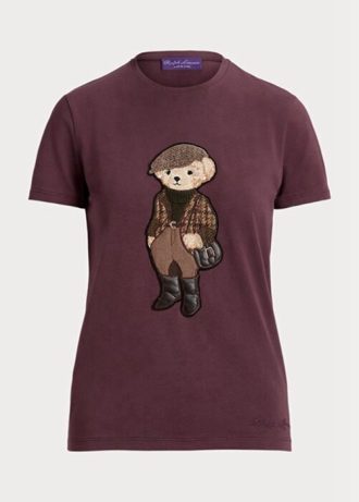 Burgundy Women’s Ralph Lauren Tweed Bear Cotton  T Shirts
